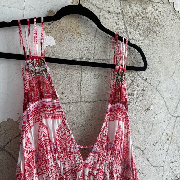 NWT Free People Boho Elephant Print Babydoll Mini Dress Red and White S - Picture 4 of 11